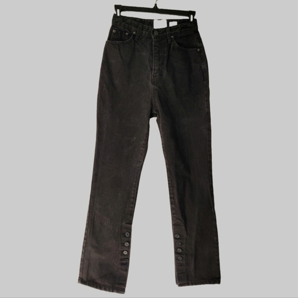 Chic Black Denim Pants with Button Detail